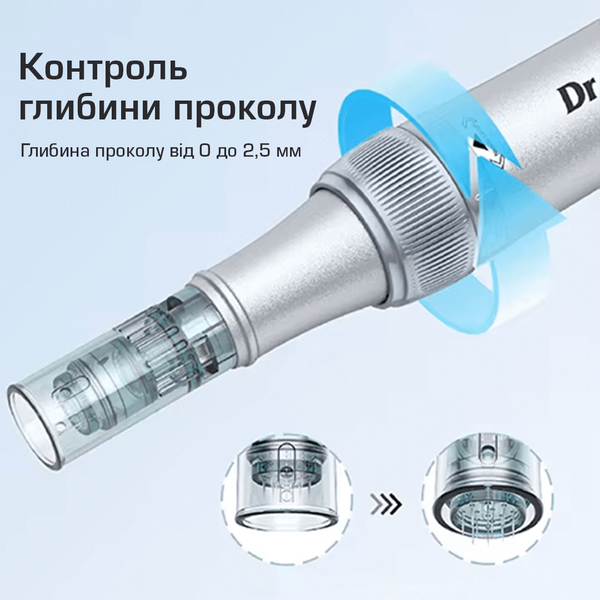 Дермапен Dr. Pen Ultima M7S електричний мезоролер з акумулятором для фракційної мезотерапії 6 режимів + 2 насадки сірий M7SGray фото